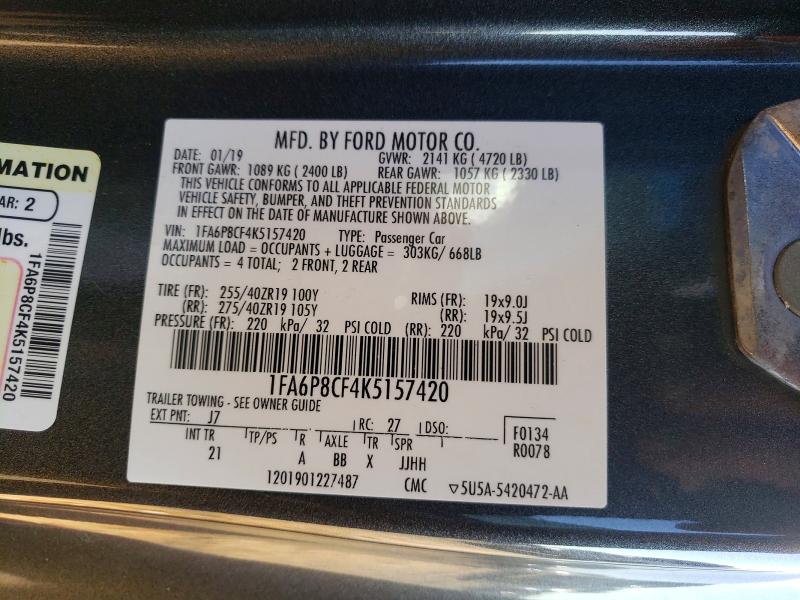 Aukcja sprzedaży 2019 Ford Mustang, vin: 1FA6P8CF4K5157420, numer aukcji: 49957596