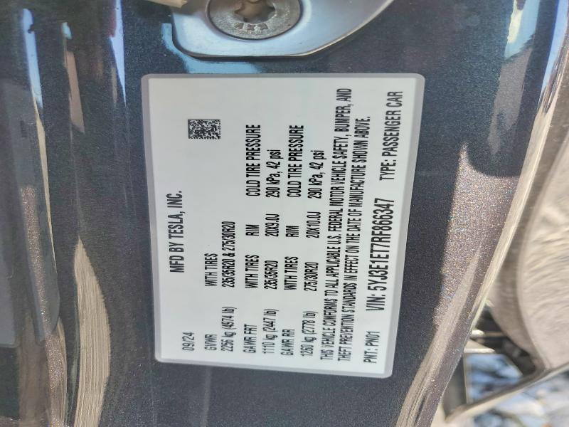 2024 Tesla Model 3 მანქანა იყიდება აუქციონზე, vin: 5YJ3E1ET7RF866347, აუქციონის ნომერი: 49339266