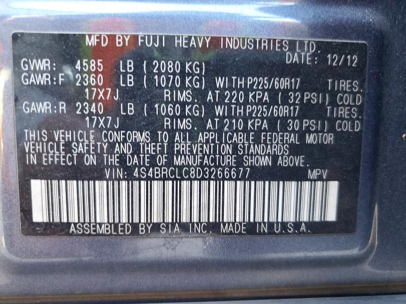 Aukcja sprzedaży 2013 Subaru Outback, vin: 4S4BRCLC8D3266677, numer aukcji: 50837616