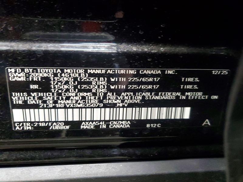 Auction sale of the 2025 Toyota Rav4, vin: 2T3P1RFVXSW635079, lot number: 50606386