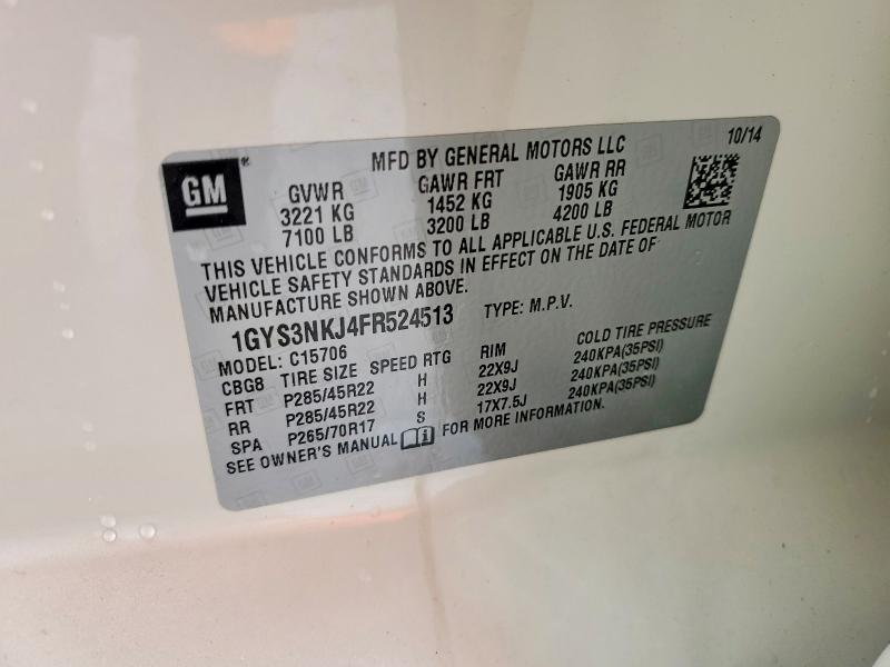 2015 Cadillac Escalade მანქანა იყიდება აუქციონზე, vin: 1GYS3NKJ4FR524513, აუქციონის ნომერი: 51685506