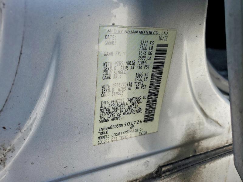 2013 Nissan Titan მანქანა იყიდება აუქციონზე, vin: 1N6BA0ED5DN301726, აუქციონის ნომერი: 51521986