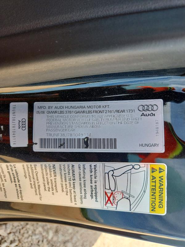 Продажа на аукционе авто 2008 Audi Tt, vin: TRUNF38J781049114, номер лота: 50564116