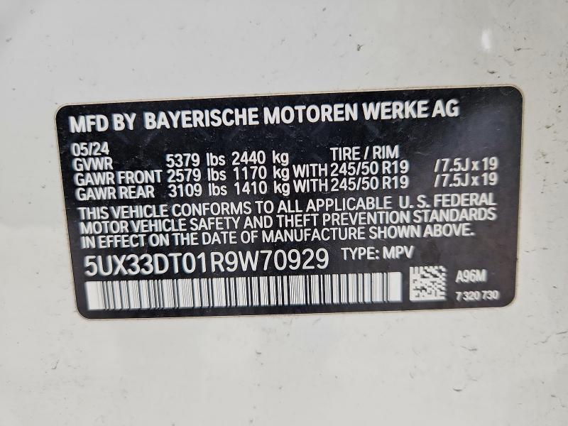 51302856 :رقم المزاد ، 5UX33DT01R9W70929 vin ، 2024 Bmw X4 مزاد بيع