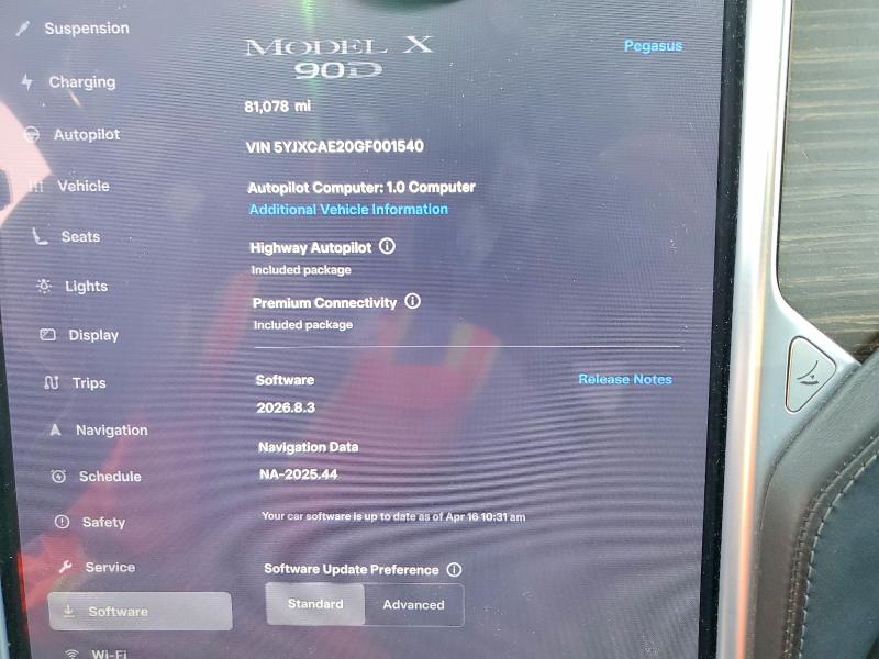 Auction sale of the 2016 Tesla Model X, vin: 5YJXCAE20GF001540, lot number: 50425456