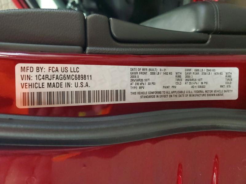 Продажа на аукционе авто 2021 Jeep Grand Cherokee, vin: 1C4RJFAG6MC689811, номер лота: 51037096