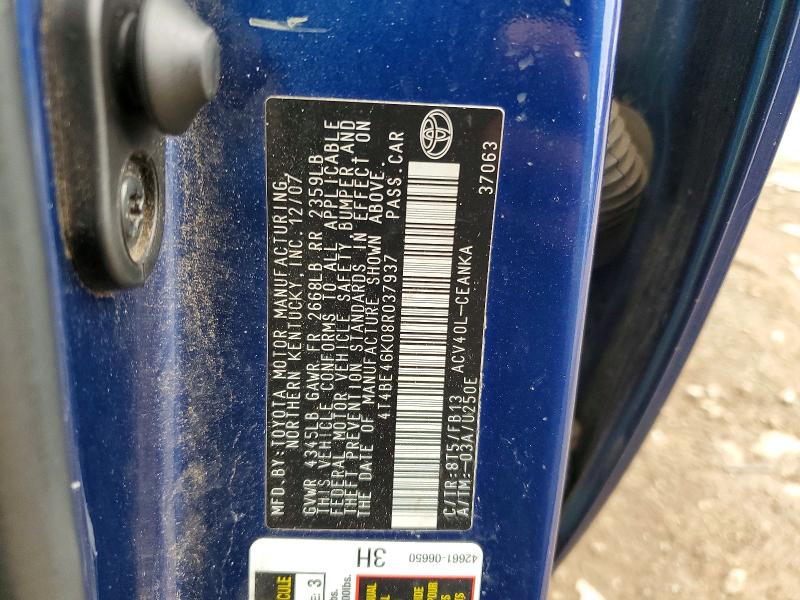 50884666 :رقم المزاد ، 4T4BE46K08R037937 vin ، 2008 Toyota Camry مزاد بيع