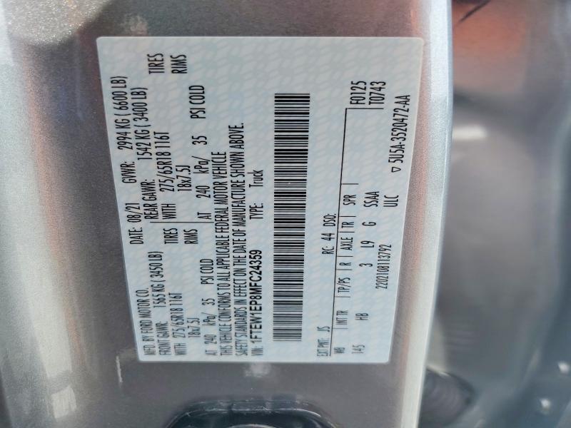 Продаж на аукціоні авто 2021 Ford F150, vin: 1FTEW1EP8MFC24359, номер лоту: 51848776