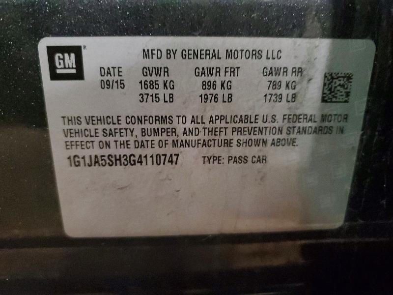 49400816 :رقم المزاد ، 1G1JA5SH3G4110747 vin ، 2016 Chevrolet Sonic مزاد بيع