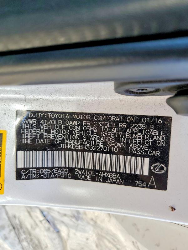 Aukcja sprzedaży 2016 Lexus Ct, vin: JTHKD5BH3G2270110, numer aukcji: 50096566