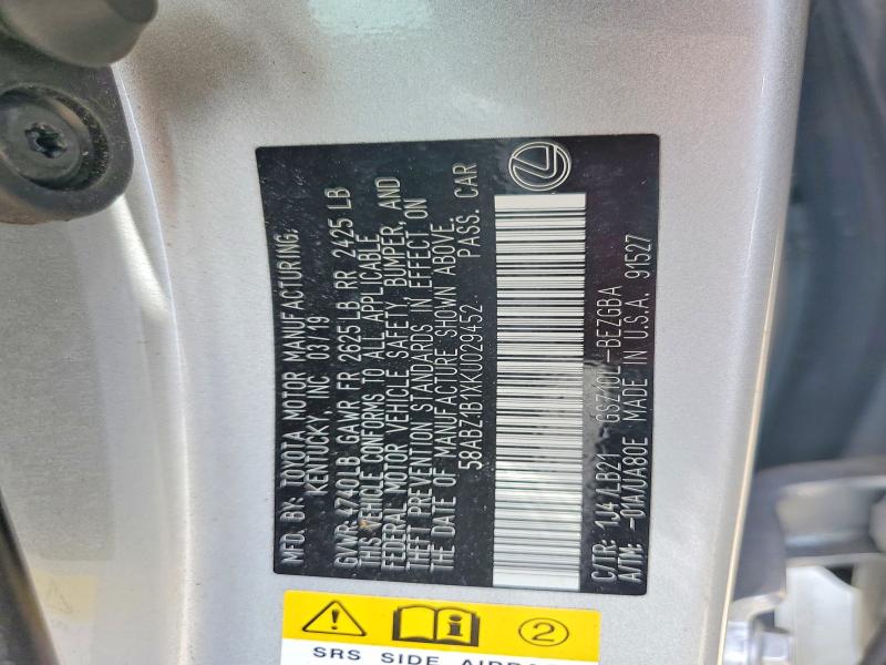 Aukcja sprzedaży 2019 Lexus Es, vin: 58ABZ1B1XKU029452, numer aukcji: 49883566