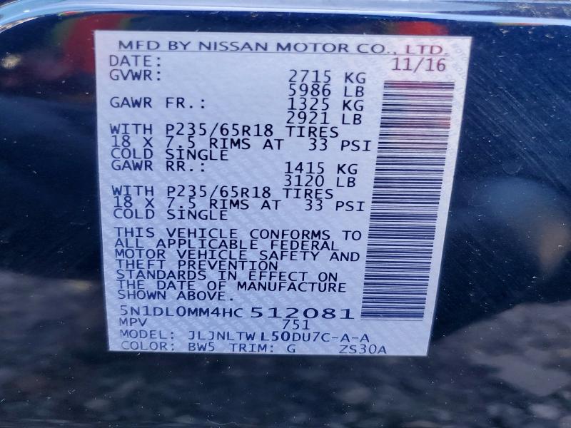 Aukcja sprzedaży 2017 Infiniti Qx60, vin: 5N1DL0MM4HC512081, numer aukcji: 50809986