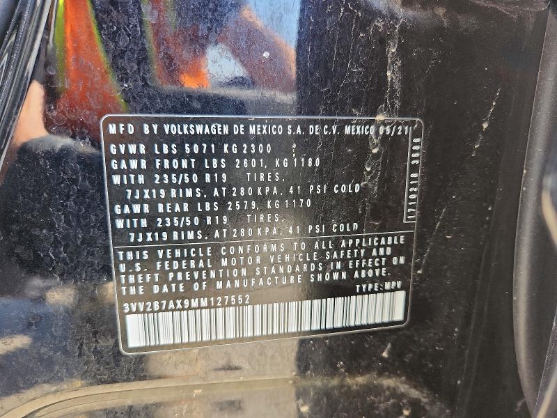 Aukcja sprzedaży 2021 Volkswagen Tiguan, vin: 3VV2B7AX9MM127552, numer aukcji: 49639166
