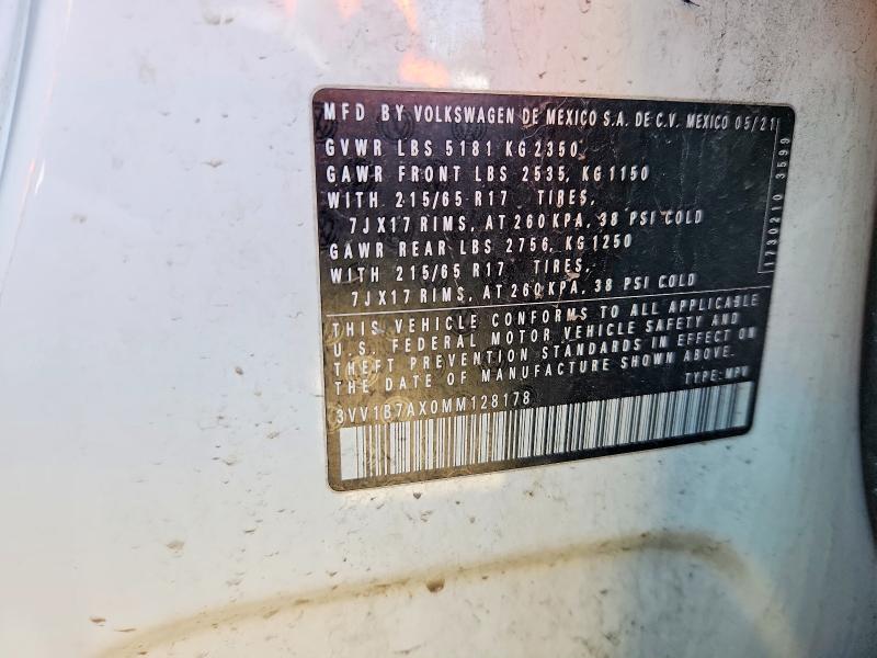 2021 Volkswagen Tiguan მანქანა იყიდება აუქციონზე, vin: 3VV1B7AX0MM128178, აუქციონის ნომერი: 49232636