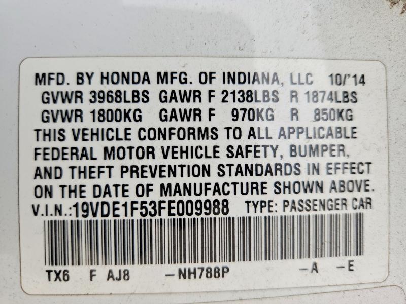 49662326 :رقم المزاد ، 19VDE1F53FE009988 vin ، 2015 Acura Ilx مزاد بيع