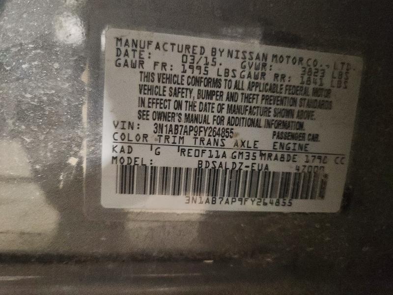 2015 Nissan Sentra მანქანა იყიდება აუქციონზე, vin: 3N1AB7AP9FY264855, აუქციონის ნომერი: 50980446