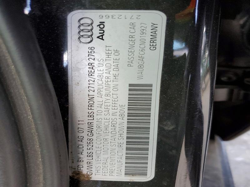 Продаж на аукціоні авто 2012 Audi A6, vin: WAUBGAFC6CN019927, номер лоту: 51781166