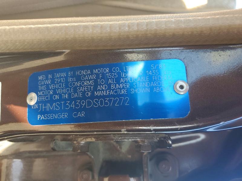 51349356 :رقم المزاد ، JHMST3439DS037272 vin ، 1983 Honda Civic مزاد بيع