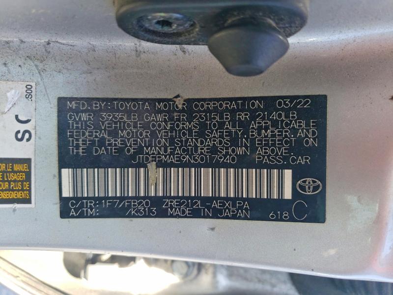 Продажа на аукционе авто 2022 Toyota Corolla, vin: JTDEPMAE9N3017940, номер лота: 48068906