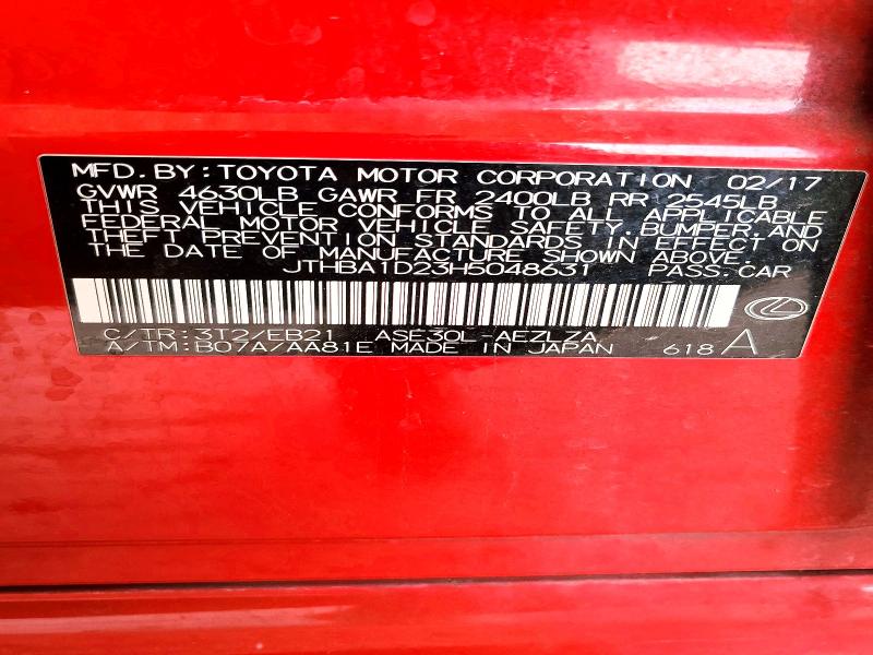 Продаж на аукціоні авто 2017 Lexus Is, vin: JTHBA1D23H5048631, номер лоту: 51548166