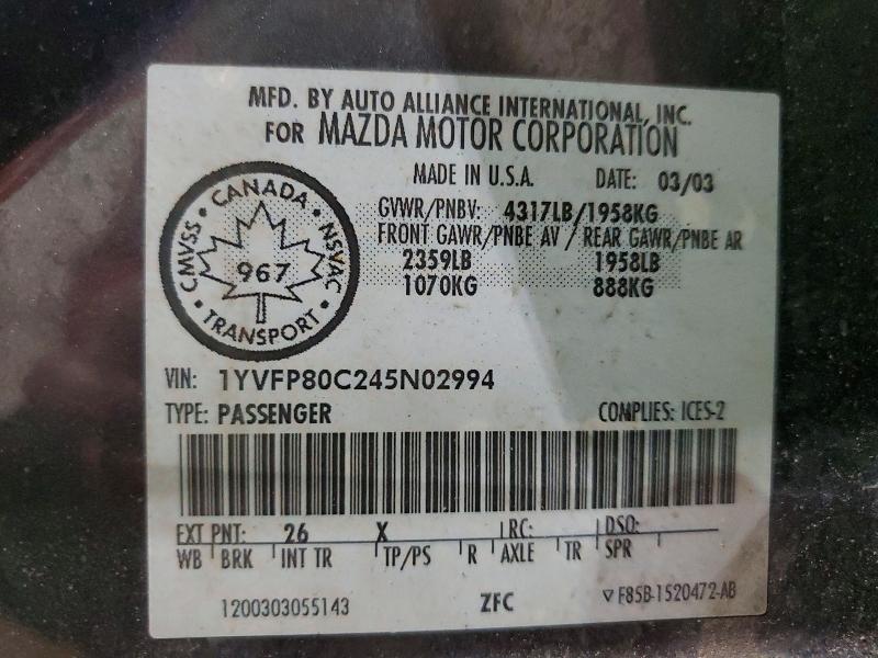 Aukcja sprzedaży 2004 Mazda 6, vin: 1YVFP80C245N02994, numer aukcji: 49132256