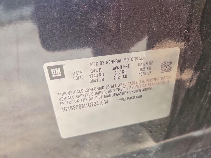 51798076 :رقم المزاد ، 1G1BE5SM1G7241034 vin ، 2016 Chevrolet Cruze مزاد بيع
