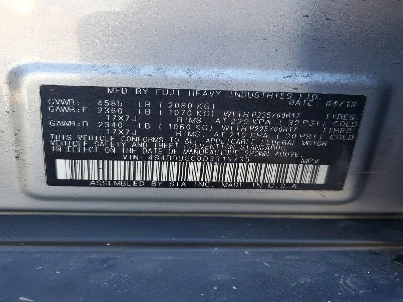 50769196 :رقم المزاد ، 4S4BRBGC0D3316735 vin ، 2013 Subaru Outback مزاد بيع