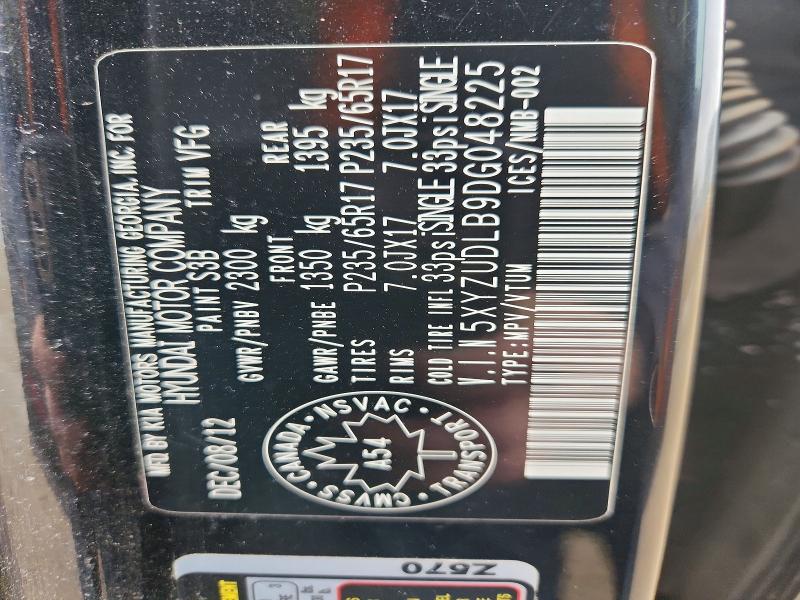 50462286 :رقم المزاد ، 5XYZUDLB9DG048225 vin ، 2013 Hyundai Santa Fe Sport مزاد بيع