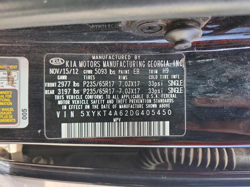 51044816 :رقم المزاد ، 5XYKT4A62DG405450 vin ، 2013 Kia Sorento مزاد بيع