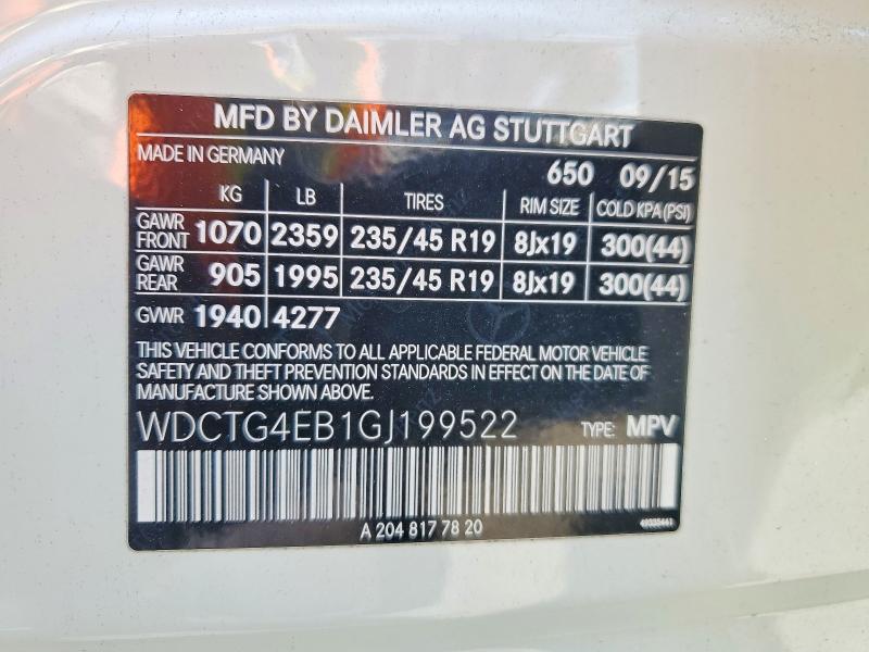 Продажа на аукционе авто 2016 Mercedes-benz Gla, vin: WDCTG4EB1GJ199522, номер лота: 50243096