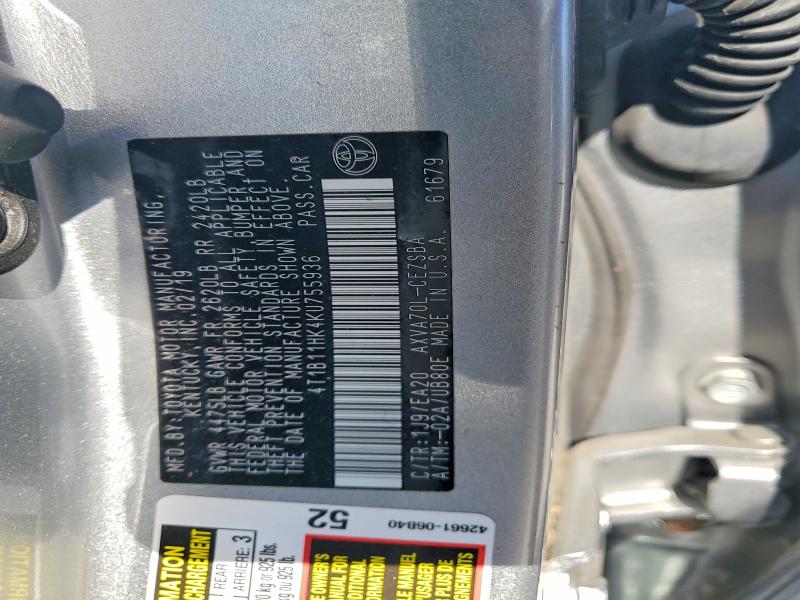 2019 Toyota Camry მანქანა იყიდება აუქციონზე, vin: 4T1B11HK4KU755936, აუქციონის ნომერი: 49586896