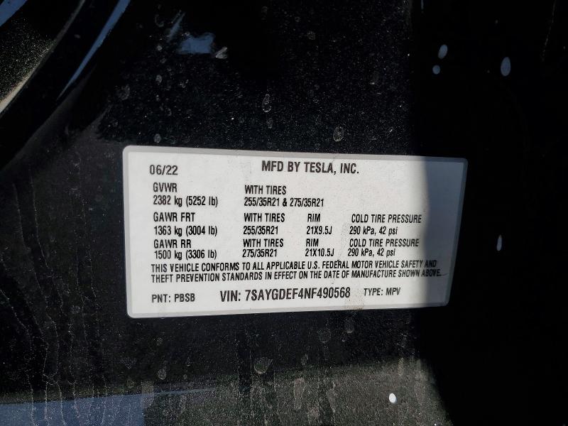 2022 Tesla Model Y მანქანა იყიდება აუქციონზე, vin: 7SAYGDEF4NF490568, აუქციონის ნომერი: 51842816