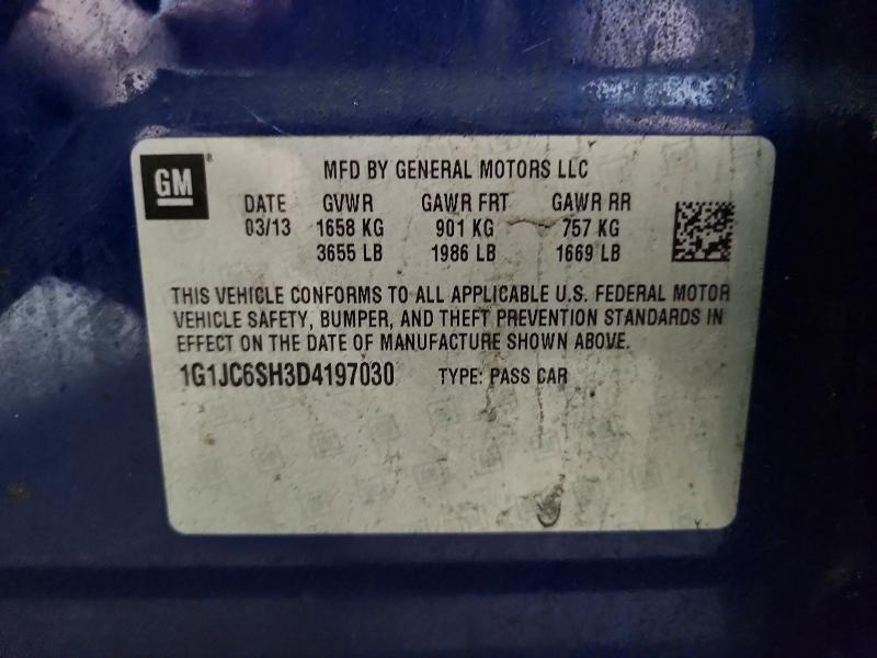 2013 Chevrolet Sonic მანქანა იყიდება აუქციონზე, vin: 1G1JC6SH3D4197030, აუქციონის ნომერი: 47543496