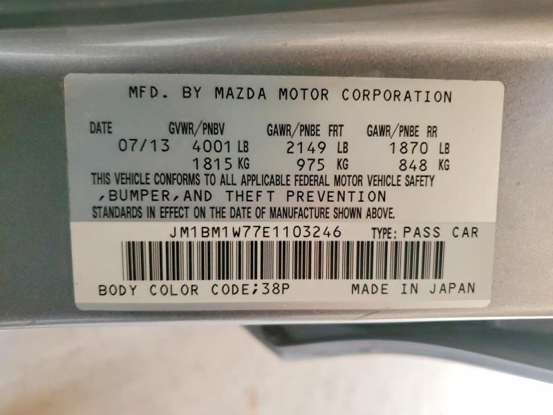 50185546 :رقم المزاد ، JM1BM1W77E1103246 vin ، 2014 Mazda 3 مزاد بيع