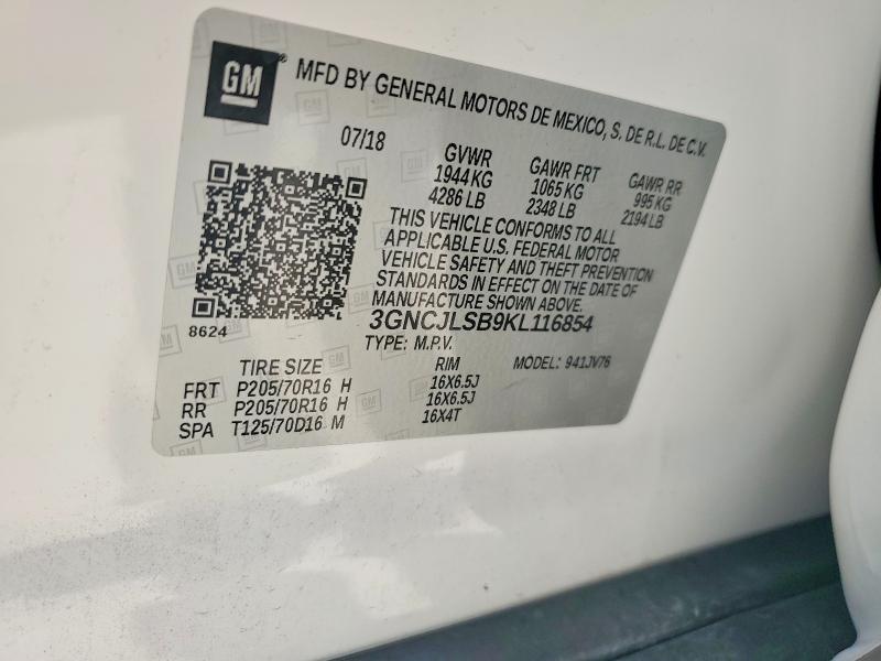 Aukcja sprzedaży 2019 Chevrolet Trax, vin: 3GNCJLSB9KL116854, numer aukcji: 48662686