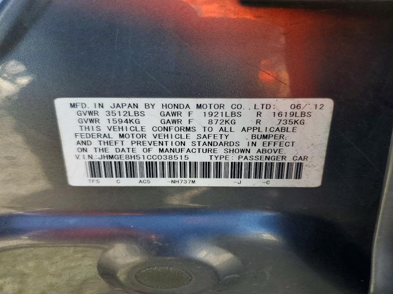 Aukcja sprzedaży 2012 Honda Fit, vin: JHMGE8H51CC038515, numer aukcji: 50099746