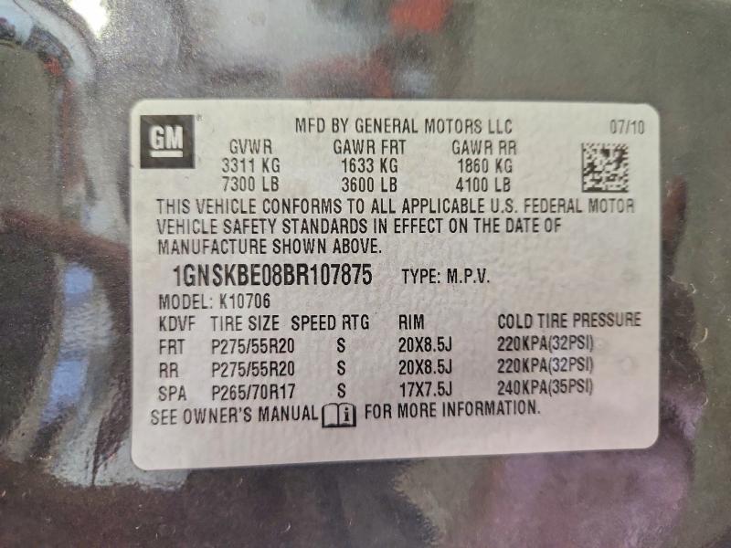 51502186 :رقم المزاد ، 1GNSKBE08BR107875 vin ، 2011 Chevrolet Tahoe مزاد بيع