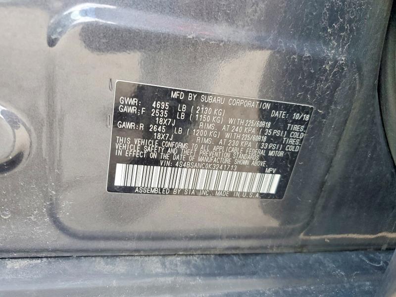 Продажа на аукционе авто 2019 Subaru Outback, vin: 4S4BSANC0K3241713, номер лота: 48820306