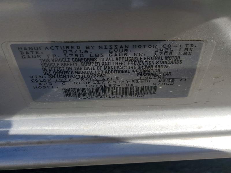 51310326 :رقم المزاد ، 3N1CN7AP1JL872262 vin ، 2018 Nissan Versa مزاد بيع