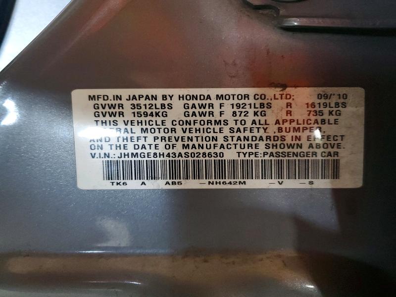 50196406 :رقم المزاد ، JHMGE8H43AS028630 vin ، 2010 Honda Fit مزاد بيع