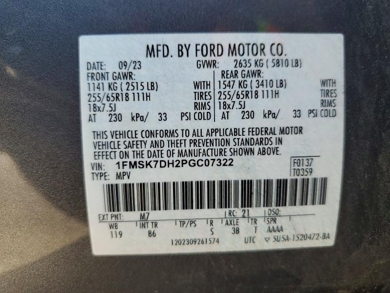 Aukcja sprzedaży 2023 Ford Explorer, vin: 1FMSK7DH2PGC07322, numer aukcji: 50047046