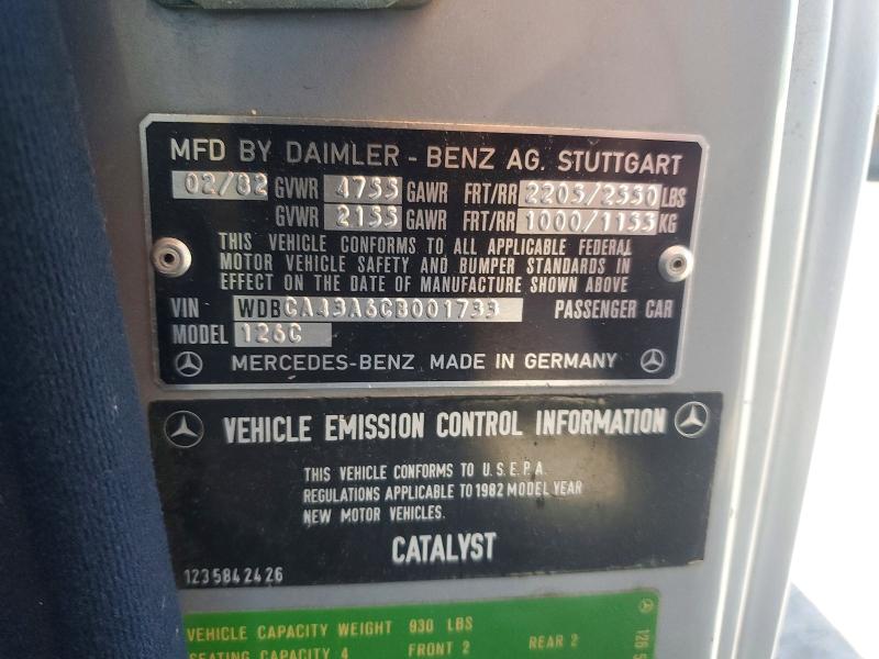 51819236 :رقم المزاد ، WDBCA43A6CB001733 vin ، 1982 Mercedes-benz 380 مزاد بيع