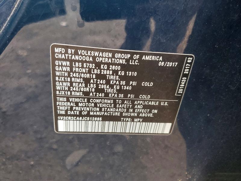 2018 Volkswagen Atlas მანქანა იყიდება აუქციონზე, vin: 1V2CR2CA6JC512685, აუქციონის ნომერი: 51321026