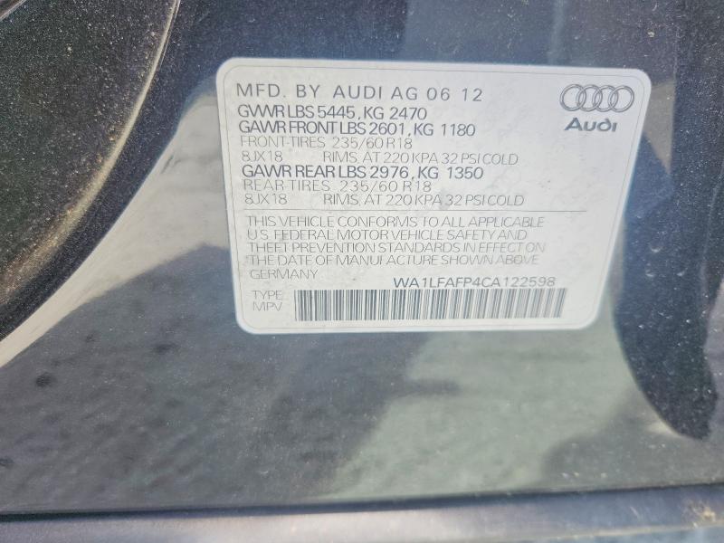 2012 Audi Q5 მანქანა იყიდება აუქციონზე, vin: WA1LFAFP4CA122598, აუქციონის ნომერი: 48405596