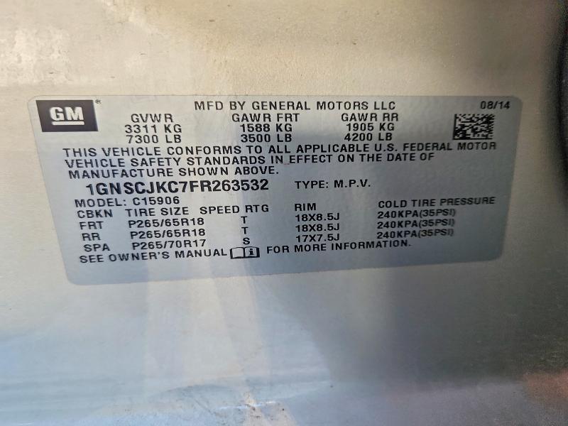 Auction sale of the 2015 Chevrolet Suburban, vin: 1GNSCJKC7FR263532, lot number: 48847176