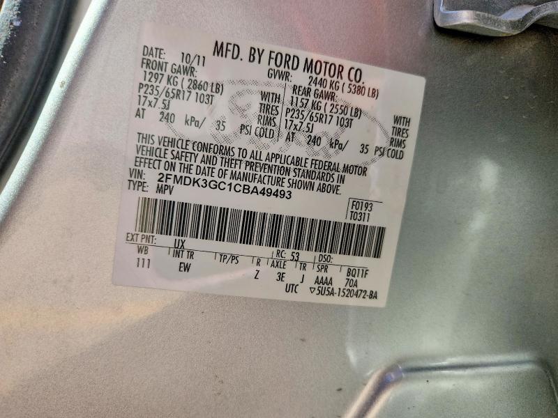 2012 Ford Edge მანქანა იყიდება აუქციონზე, vin: 2FMDK3GC1CBA49493, აუქციონის ნომერი: 50835846