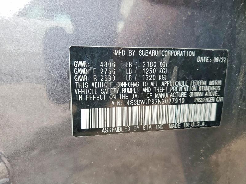 Продаж на аукціоні авто 2022 Subaru Legacy, vin: 4S3BWGP67N3027910, номер лоту: 48330416