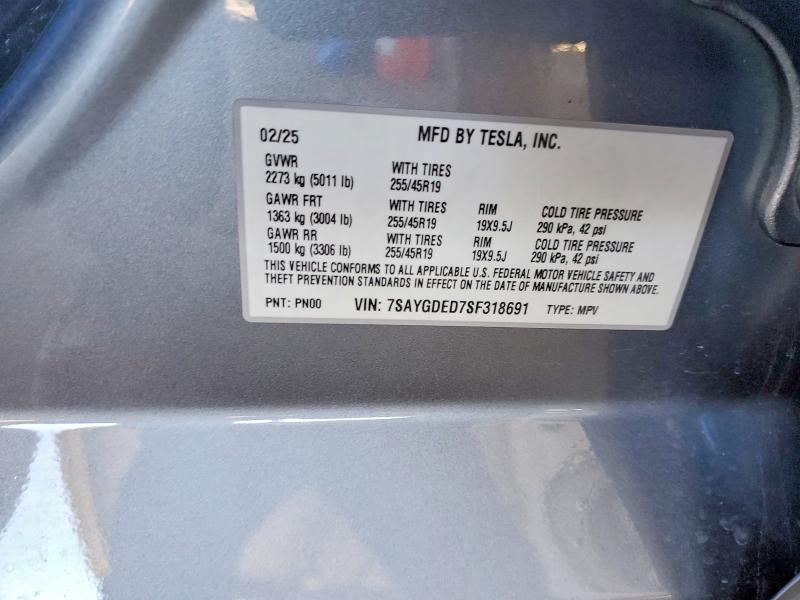 Aukcja sprzedaży 2025 Tesla Model Y, vin: 7SAYGDED7SF318691, numer aukcji: 50956536