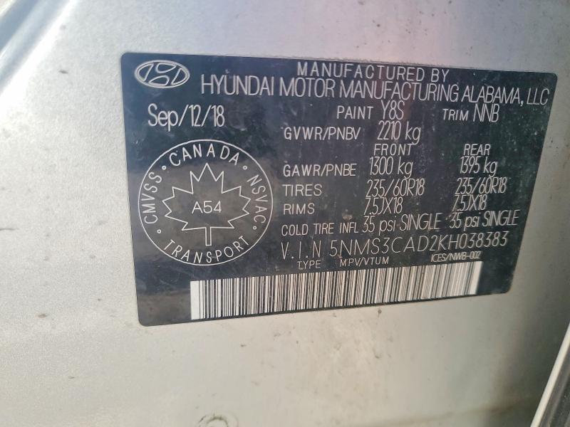 Продаж на аукціоні авто 2019 Hyundai Santa Fe, vin: 5NMS3CAD2KH038383, номер лоту: 49439336