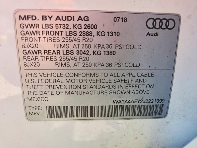 Продаж на аукціоні авто 2018 Audi Sq5, vin: WA1A4AFY2J2221899, номер лоту: 49779766